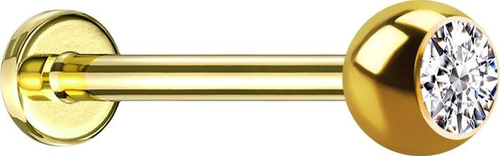 Produktbild Star Piercing Micro Threadless Labret vergoldet mit Kugel Kristall silber (ohne Messing, Chirurgenstahl 316L)