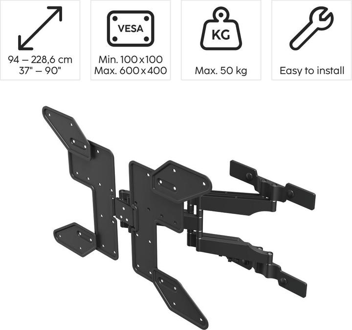 Immagine prodotto Hama Supporto a parete per TV, OLED, piatto, girevole, estensibile, 229cm (90") fino a 50kg (Muro, 90", 50 kg)