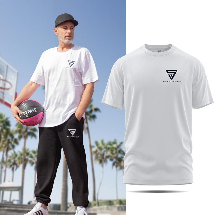 Produktbild Stahlwerk T-Shirt Weiss Grösse L Kurzarm-Hemd mit Logo-Print aus 100% Baumwolle (L)
