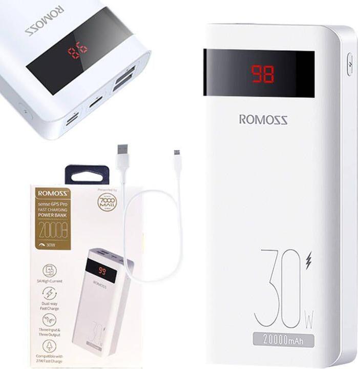 Immagine prodotto Romoss Sense6PS Pro Powerbank 20000mAh, 30W (bianco) (20000 mAh, 30 W)