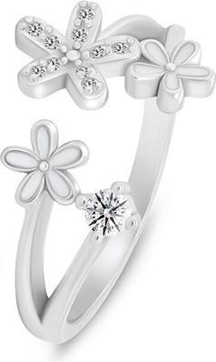 Produktbild Brilio Silver - Charming open ring Flowers with zircons RI125W - Circuit: 55 mm (55)