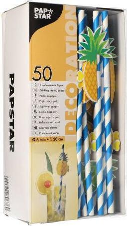 Immagine prodotto Papstar Cannuccia di carta "Ananas", 200 mm, blu/bianco in carta, lunghezza: 200 mm, diametro: 6 mm, afterha (50 x)
