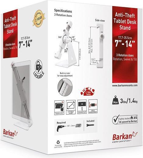 Actual product image Barkan Tablet table holder 7-14", lockable, white