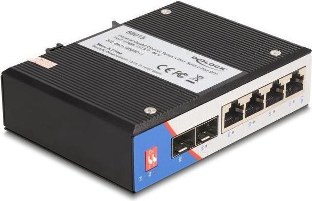 Immagine prodotto Delock Switch industriale Gigabit Ethernet 4 porte RJ45 2 porte SFP per guida top-hat (6 Porti)