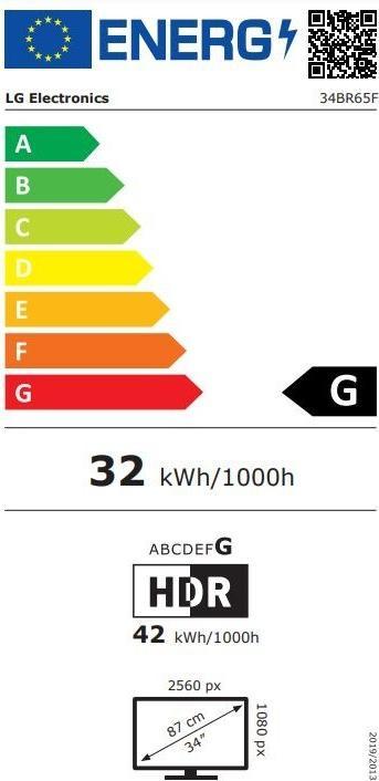 Energie-Label LG 34" 34BR65F-B HD10 UltraWide DP HDMI IPS 21:9 schwarz (2560 x 1080 Pixel, 34")