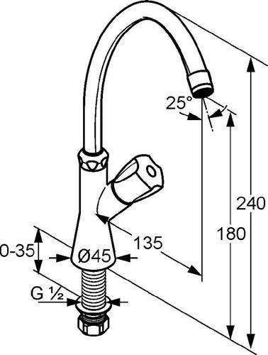 Immagine prodotto Kludi Valvola a piedistallo STANDARD DN 15 Maniglia Terralux in metallo cromato