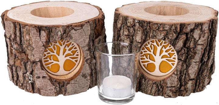 Produktbild La Mia! Windlicht im Holzstamm mit Rinde und hinterleuchteten Motiv Baum des Lebens (1 x)