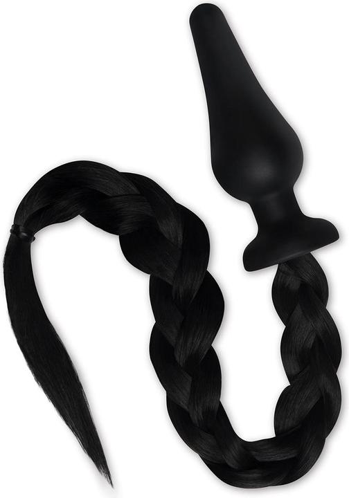 Xgen Products Furry Tales - 4 Inch Silicone Pony Tail Butt Plug (Black Plait)