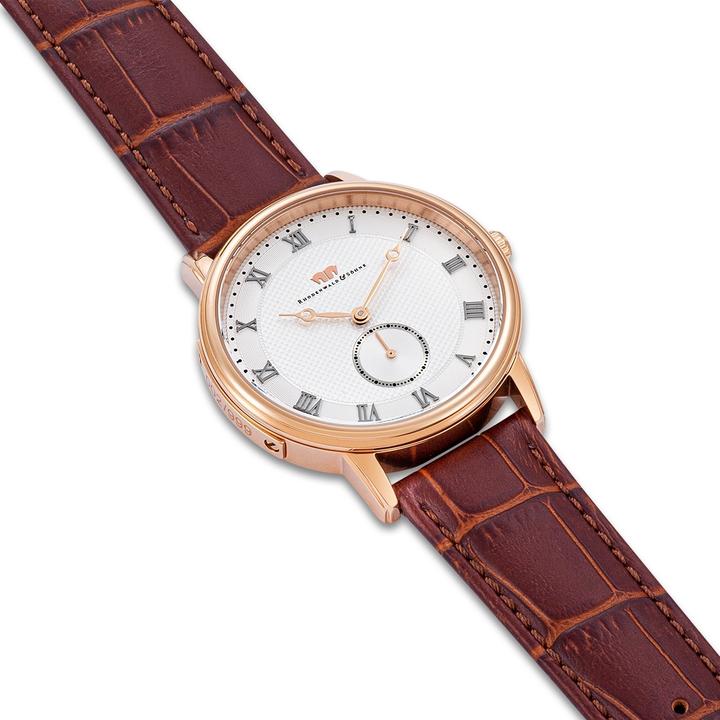 Actual product image Men quartz watch Moonlight genuine leather brown - 26511 (Analogue wristwatch, 40 mm)
