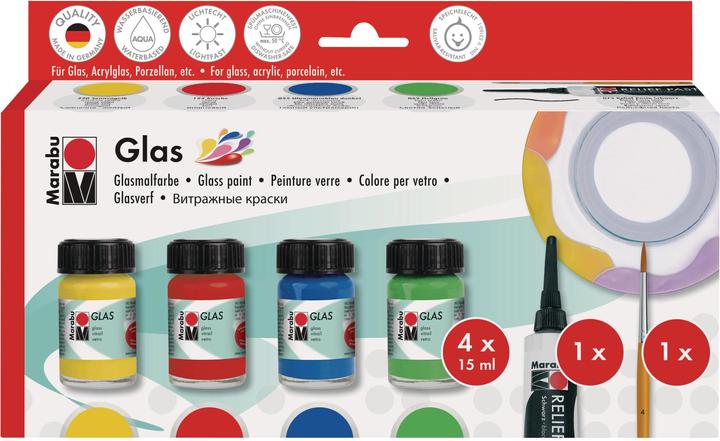 Produktbild Marabu Glasmalfarbe Starterset (Rot, Hellgrün, Gelb, Blau, 60 ml)