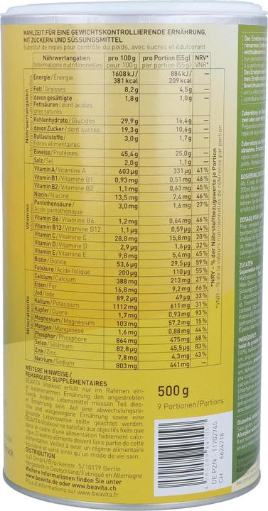 Nährwerte und Zutaten Beavita Vitalkost Schoko (1 Stück, Pulver, 500 g)