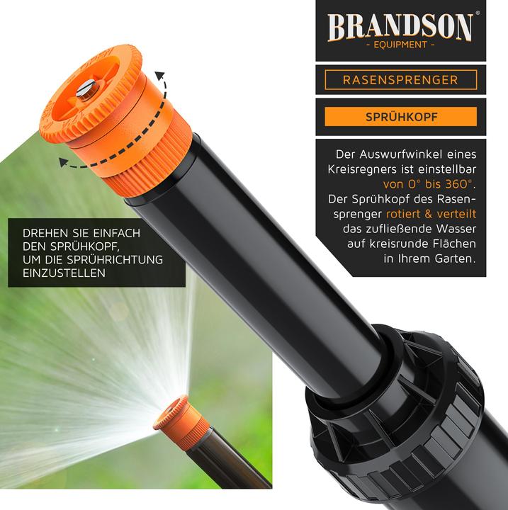 Actual product image Brandson Retractable sprinkler, lawn sprinkler, garden sprinkler irrigation system, frost-proof, up to 25 m² (Pop-up sprinklers)
