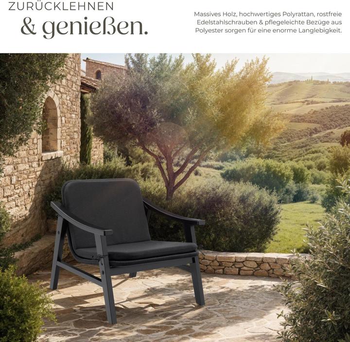 Image du produit tectake Chaise en rotin Treviso, structure en bois et rembourrage