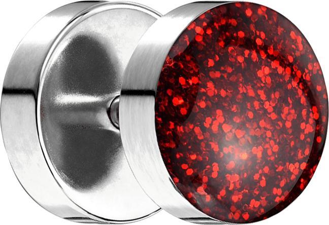 Actual product image Star Piercing Fake Plug mit glitter Kuppel rot (without brass, Surgical steel 316L)