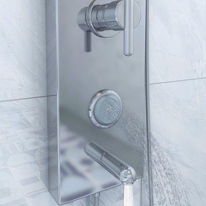 Immagine prodotto PureHaven Pannello doccia di lusso in acciaio inox 140x20x46 cm Doccia a pioggia Doccia tropicale Funzione