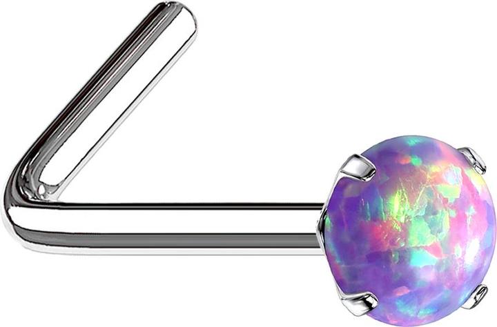 Immagine prodotto Star Piercing Borchia da naso angolata in argento con opale viola incastonato (Acciaio chirurgico 316L)