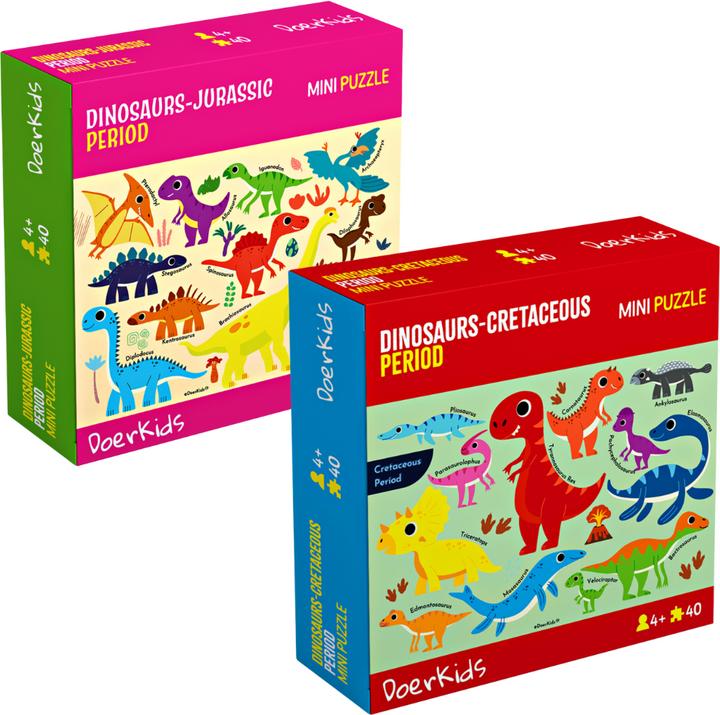 Produktbild DoerKids Dinosaurier mini Puzzle Doppelpack: Abenteuer in Jurazeit & Kreidezeit, 40-Teile (40 Teile)