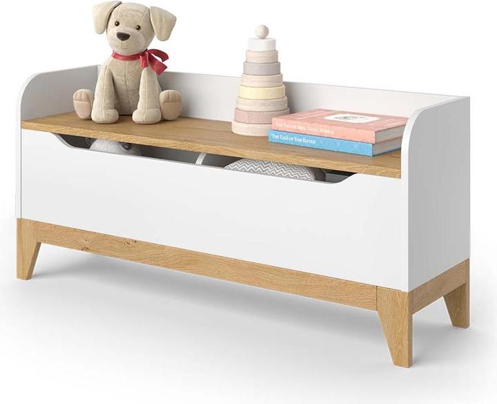 Actual product image VitaliSpa Spielzeugtruhe Malia, Weiss/Eiche, 107.2 x 50 cm mit Sitzbank