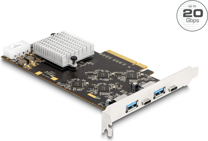 Actual product image Delock PCI Express x8 card with 2 x USB 20 Gbps USB Type-C™ socket and 2 x USB 5 Gbps Type-A socket