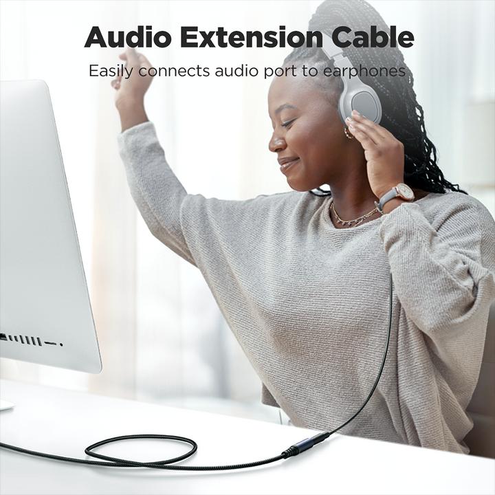 Image du produit Joyroom Câble audio stéréo AUX mini jack 3,5 mm (mâle) - mini jack (femelle) 1,2 m noir (SY-A09) (1.20 m, Extension)