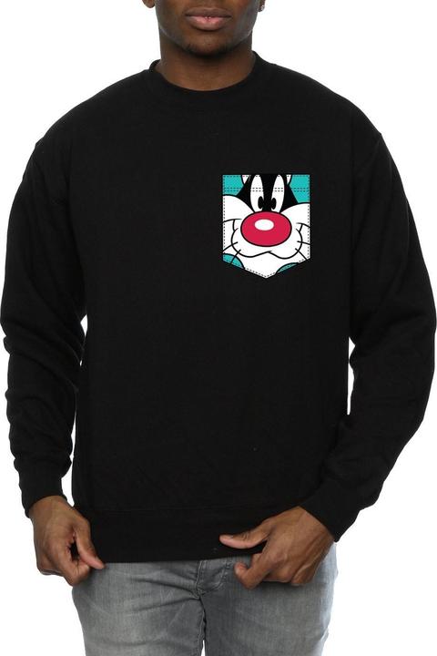 Actual product image Looney Tunes Mens Sylvester Face Faux Pocket Sweatshirt (XL)