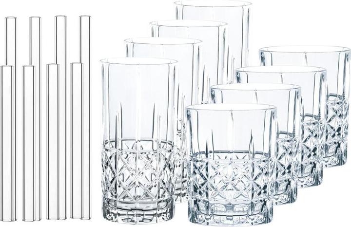 Actual product image Spiegelau Elegance 4 whisky tumblers + 4 long drink glasses + 8 glass straws in a set (16 x)