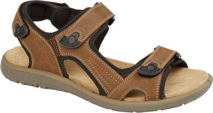 Roamers Mens Triple Strap Leather Touch Fastening Sports Sandals