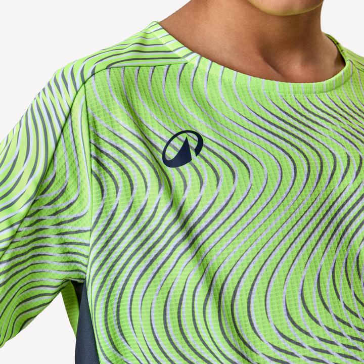 Actual product image Kipsta Kids' Short-Sleeved Football Shirt Viralto Wave - Neon Yellow, Grey & Black (12, 13, 14)