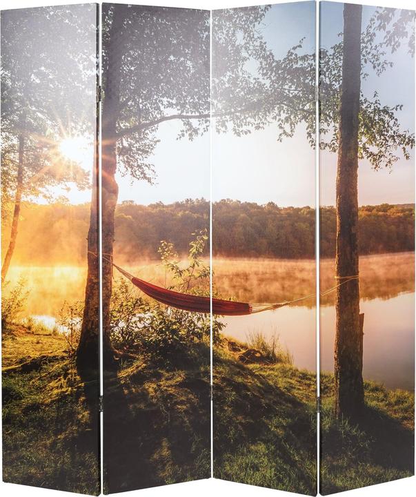 Image du produit Mendler Paravent photo avec isolation phonique HWC-L55, pare-vue, 180x162cm lac de forêt