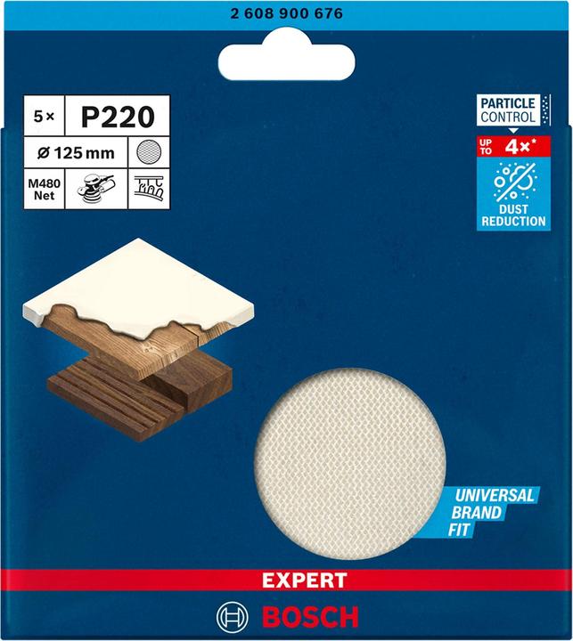 Image du produit Bosch Professional Zubehör Filet abrasif Expert M480 pour ponceuse excentrique, 125 mm, G 220, 5 pièces (P220)