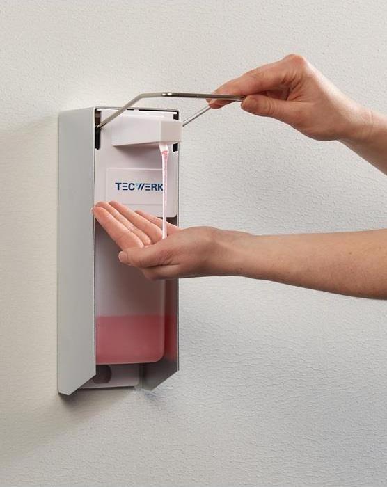 Immagine prodotto Tecwerk Desinfektions- und Seifenspender H165xB95xT290ca.mm ABS mit Hebel weiss