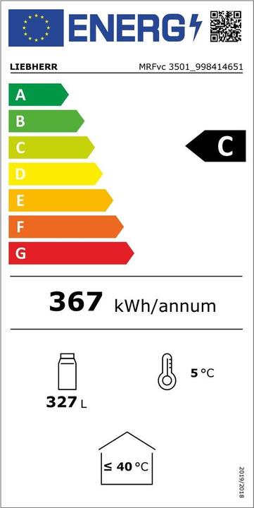 Energie-Label Liebherr MRFvc 3501-20 Flaschenkühlschr. 329L C 168,4x59,7x65,4cm ws stat. Kühl. (327 l)