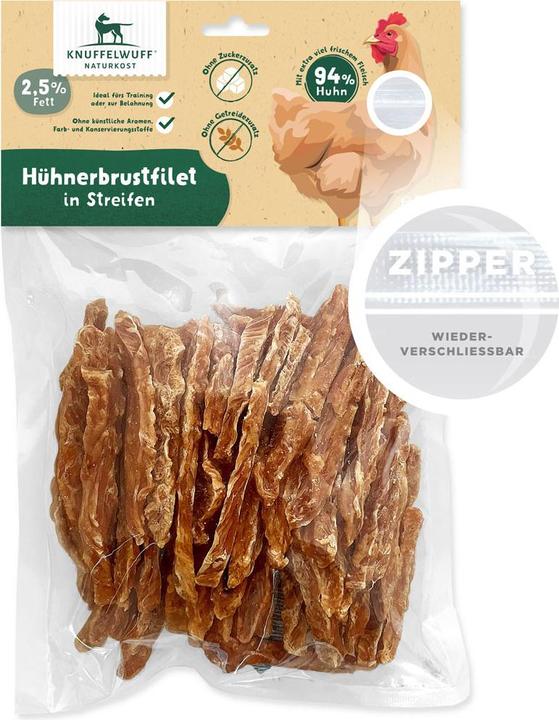 Produktbild Knuffelwuff Snack Hühnerbrust-Streifen 500 g, Snackart: Leckerli (500 g)