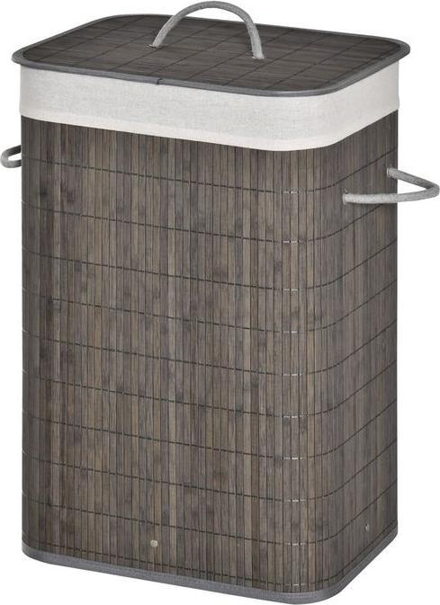 Produktbild Swisshandel24 Bambus Wäschekorb schmal mit Deckel 83L Wäschesammler mit Griffen Grau (83 l)