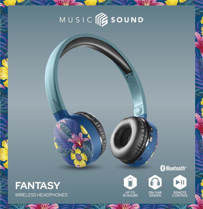 Immagine prodotto Music Sound Music+Sound FANTASY Cuffie Bluetooth turchesi/tropicali on-ear Softtouch max.20h 1 (Nessuna soppressione del rumore, 16 h, Senza fili)
