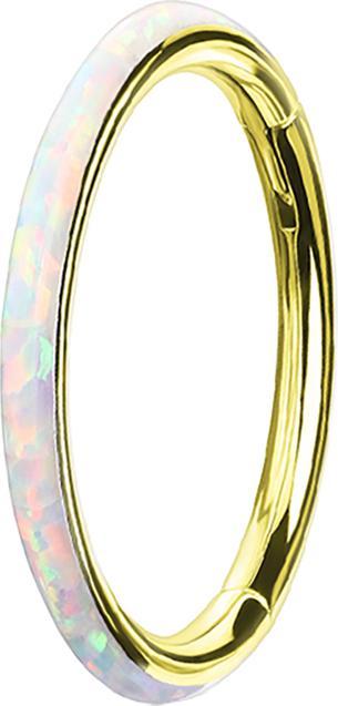 Star Piercing Micro Segmentring klappbar vergoldet seitlich Opal streifen weiss (ohne Messing, Chirurgenstahl 316L)