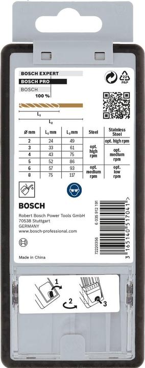 Immagine prodotto Bosch Professional Zubehör Set di punte elicoidali PRO in acciaio inox HSS-Co, 6 pezzi. (Ø2-8mm)