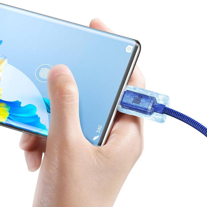 Actual product image Baseus Crystal Shine Series Fast Charging Data Cable USB to Type-C 100W 2m Blue (2 m, USB 2.0)