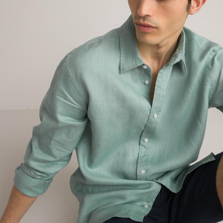 Actual product image La Redoute Collections Signature Straight Linen Shirt with Long Sleeves (XXL)
