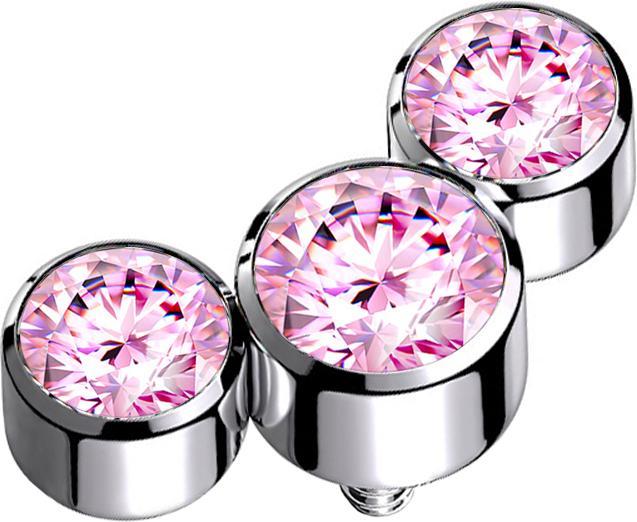 Image du produit Star Piercing Dermal Anchor argenté trois cristaux roses (sans laiton, Titane G23)