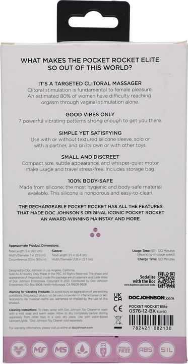 Image du produit Doc Johnson Pocket Rocket® Elite - Rechargeable avec étui amovible - Rose