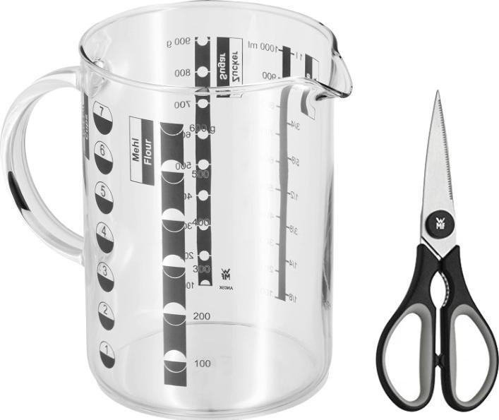 Produktbild WMF Messbecher 1,0l Skalierung 4 Masseinheiten Gourmet hitzebeständiges Glas (1000 ml)
