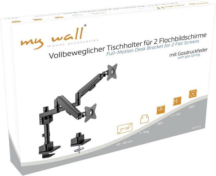 Actual product image myWall My Wall HL 51-2L Monitor desk mount 43.2cm (17/ ) - 81.3cm (32/ ) Rotatable, Tiltable (Table, 32.01")