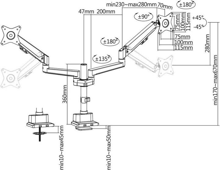Actual product image myWall My Wall HL 51-2L Monitor desk mount 43.2cm (17/ ) - 81.3cm (32/ ) Rotatable, Tiltable (Table, 32.01")