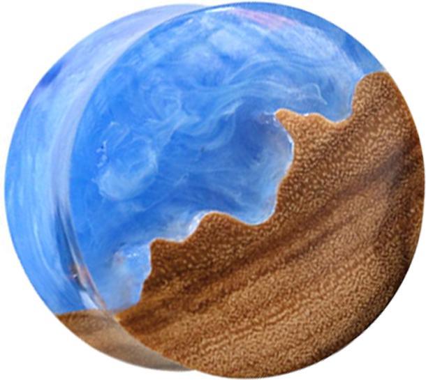 Actual product image Star Piercing Flared Plug Ocean and Earth Epoxy Blue Olive Wood (without brass, Organic)