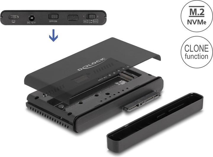 Immagine prodotto Delock Convertitore USB Type-C per 1 x SSD M.2 NVMe + 1 x SSD / HDD SATA