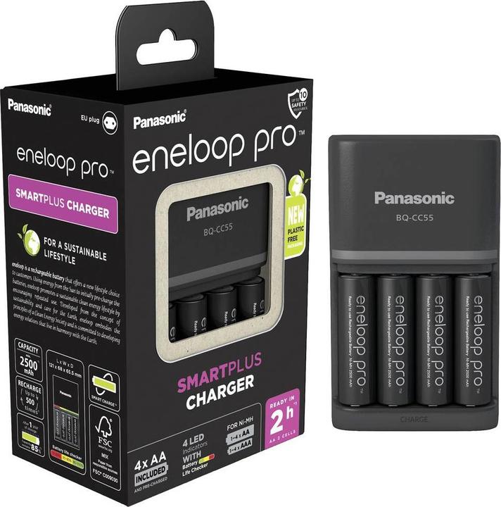 Panasonic eneloop pro Smart & Quick Charger BQ-CC55 (4 pcs., AA, 2500 mAh, Battery + charger)