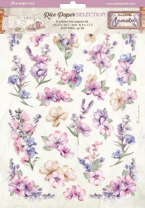 Actual product image Stamperia Motif straw silk range "Lavender, DIN A4 (28 g/m², 6 x)