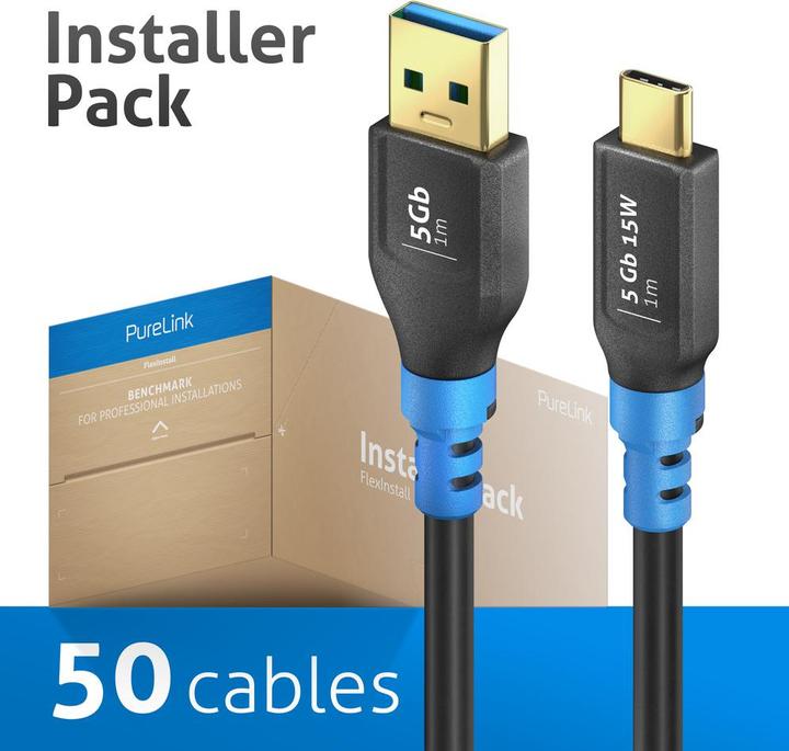 Produktbild Purelink FlexInstall USB-C auf USB-A Kabel USB 3.0 5Gbps 1.00m - Installer Pack 25 stk. (1 m, USB 3.0)