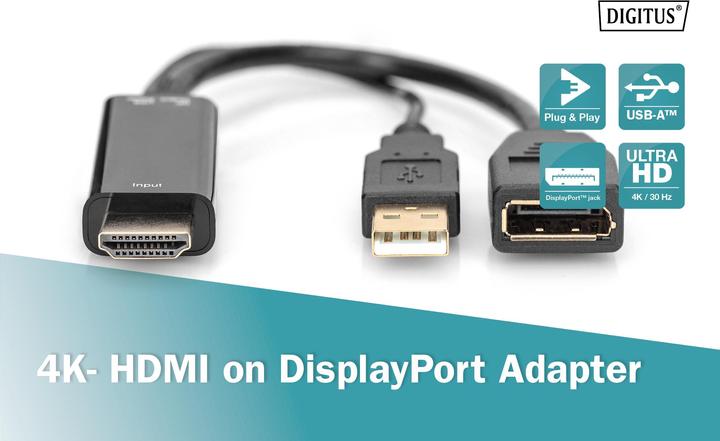 Image du produit Digitus HDMI - DisplayPort/USB A (0.20 m, HDMI, DisplayPort)
